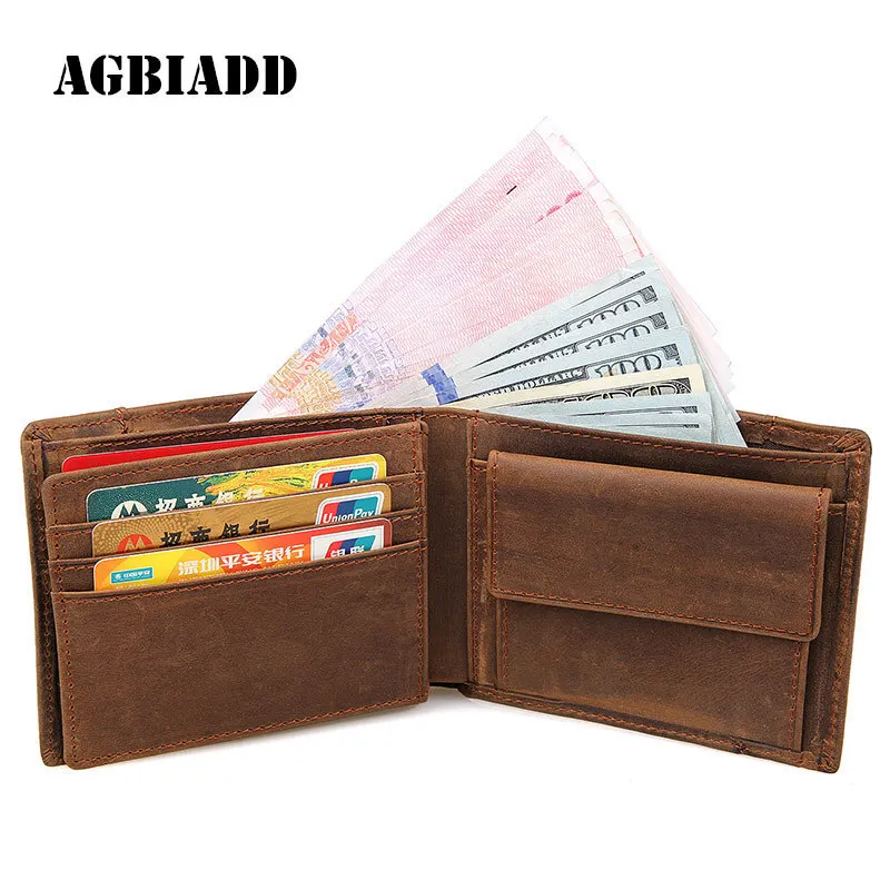 Genuine Cowhide Leather Mens Short Wallet Retro Designer Male Purse European Wallets Card Holder ...