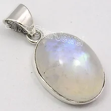 Sólido OVAL de Plata DEL ARCO IRIS MOONSTONE BIEN HECHO Colgante 2.8 CM JOYERÍA