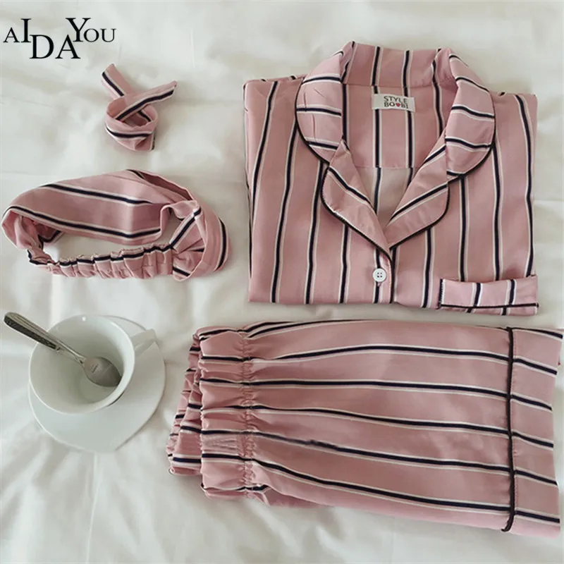 

2019 Fashion Women Pajamas Collar Sleepwear 2 Pieces Set Shirt+Shorts Striped Casual Pajama Set OUC3265 Aidayou