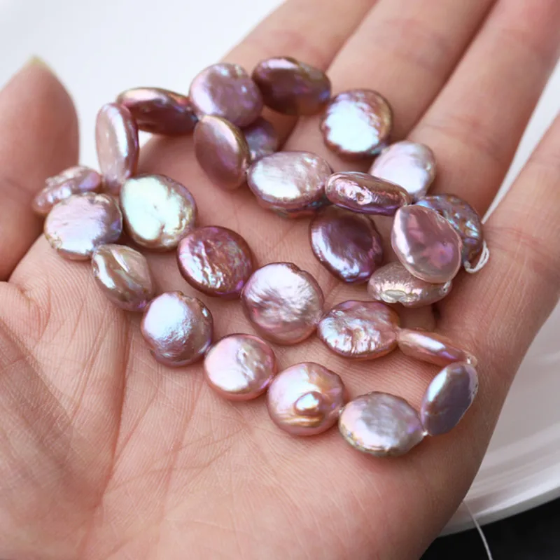 loose beads freshwater pearl white/pink/purple coin flat 13-14mm 14"  for DIY jewelry making FPPJ wholesale beads nature