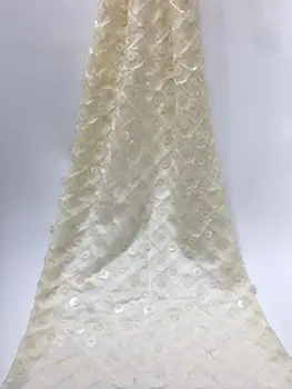 

New Arrival Yellow African Double Organza Lace Fabric Fashion French Sequins Lace Fabric Online High Quality For Women Evening