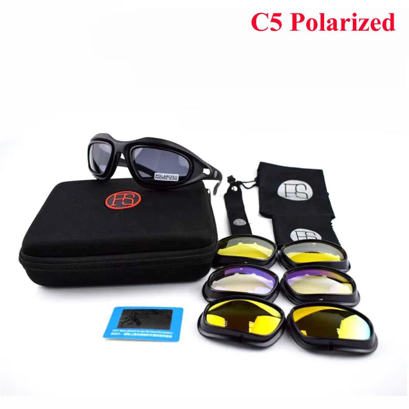 Тактические очки X7 поляризованных солнцезащитных очков страйкбол для пейнтбола армейские военные очки C5 Пеший Туризм Охота Стрельба солнцезащитные очки с 4 объектива - Цвет: C5 Polarized