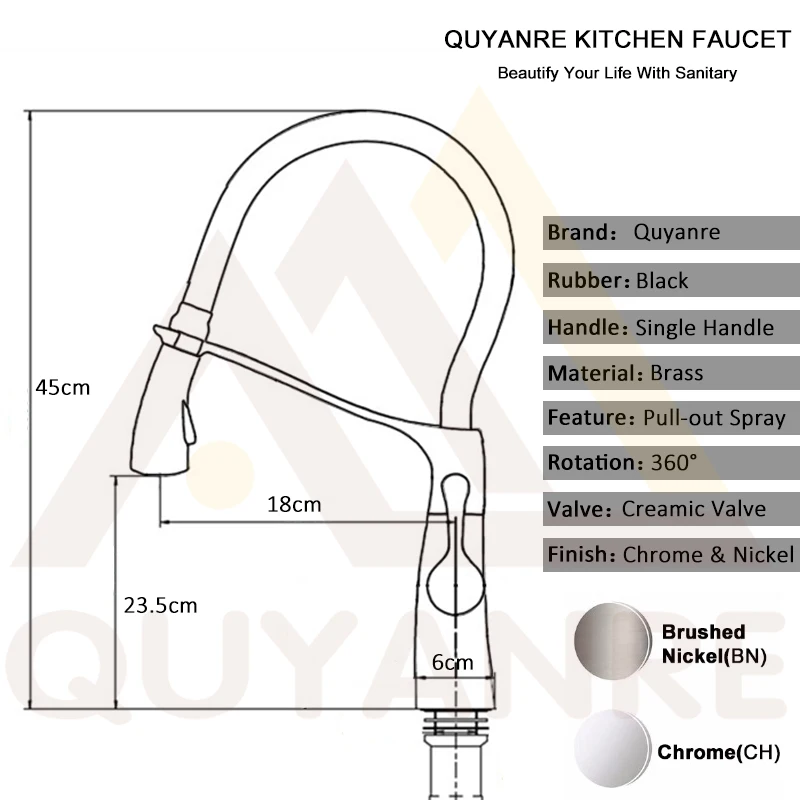  Quyanre Kitchen Faucet Brass Chrome Rubber Kitchen Sink Faucet Pull-out Dual Function Sprayer Singl - 32847083730