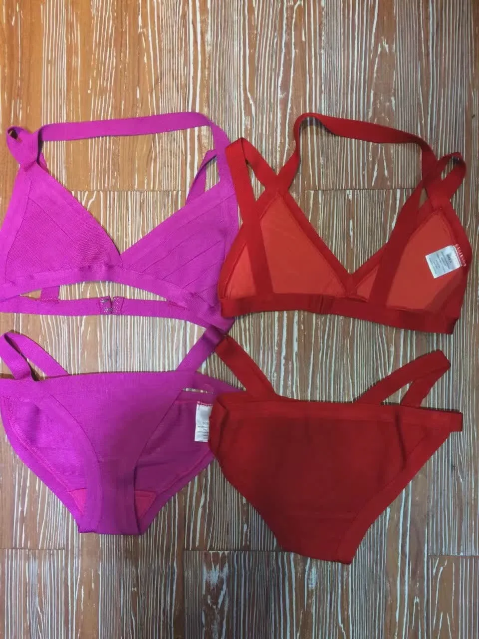 Для женщин 2 комплект из двух предметов купальник Спагетти ремень с лямкой на шее облегающее красное фиолетовое Бандажное бикини