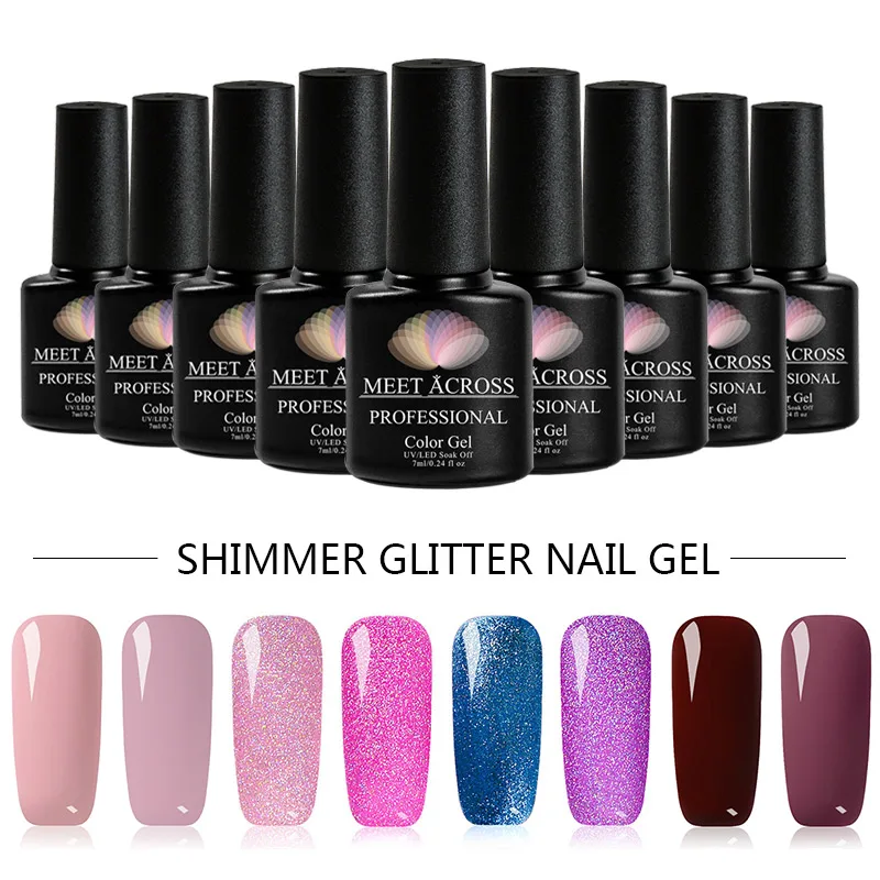 MEET ACROSS Holographic Glitter Gel Nail Polish 7ml Semi Permanent UV