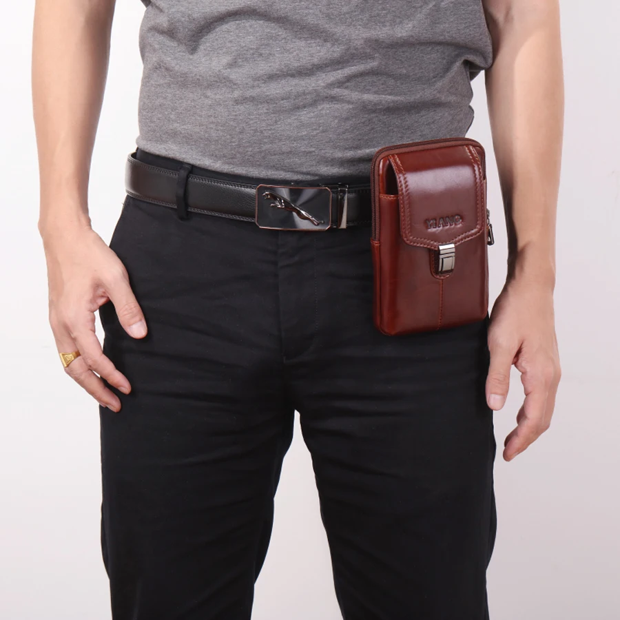 YI'ANG бренд натуральная кожа Мужская поясная сумка 7' мобильный телефон кошелек чехол для Iphone 6X, 7p X