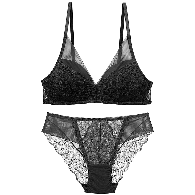 New Women's underwear Set Lace Sexy Push up Bra And Panty Sets Embroidery Brassiere Solid 3 Color Lingerie Adjustable Bra Set  (10)