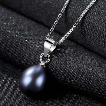 

Classic Black Pearl Pendant Necklaces 925 Sterling Silve 8MM cute Freshwater Pearls chain wedding gifts fine jewelry
