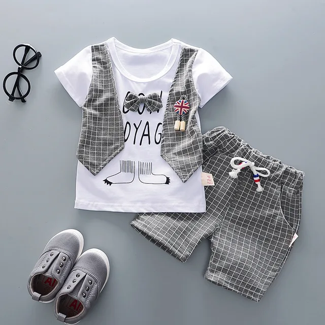 Children Clothes Fashion Summer Baby Girls Clothing Boys Sports T-Shirt Shorts 2Pcs/Sets Toddler Cotton Costume Kids Tracksuits XH dajiao S Gray