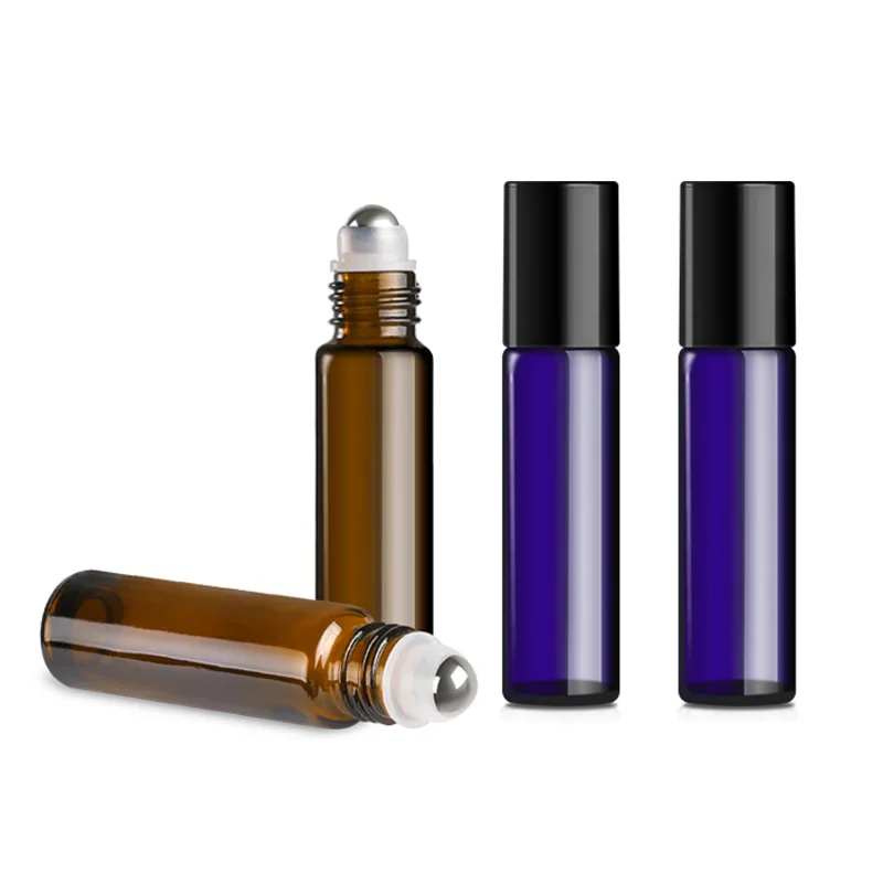 12pcs Essential Oil Roller Ball Bottles Glass 5ml Empty Liquids Roll-On Perfume Container Lip Balms Refillable Jar Brown Blue