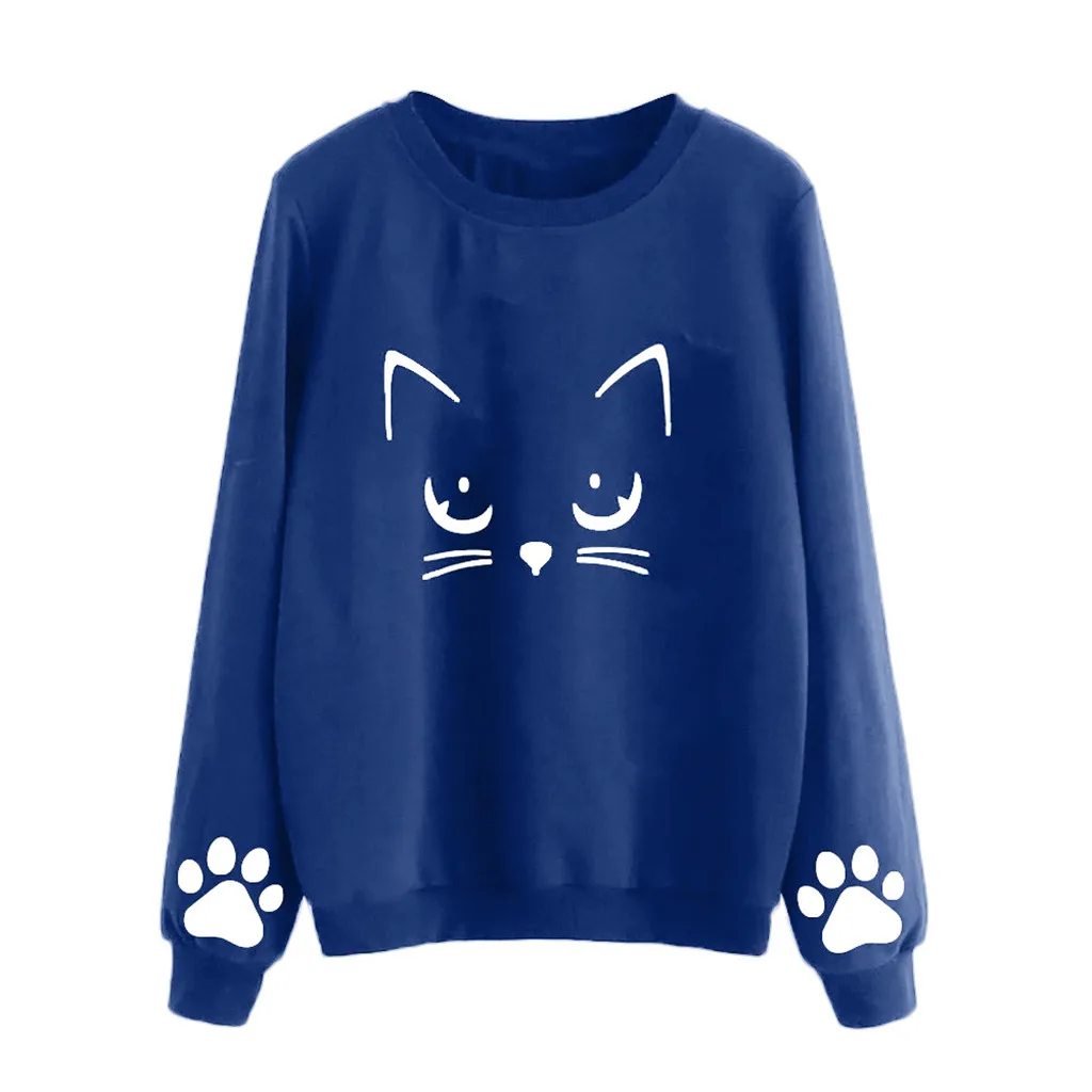 

Winter Women sweatshirt Autumn And Winter Cat Weater Round Neck sweatshirt Long Sleeve Regular Blouse sudadera mujer