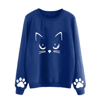 

Winter Women sweatshirt Autumn And Winter Cat Weater Round Neck sweatshirt Long Sleeve Regular Blouse sudadera mujer