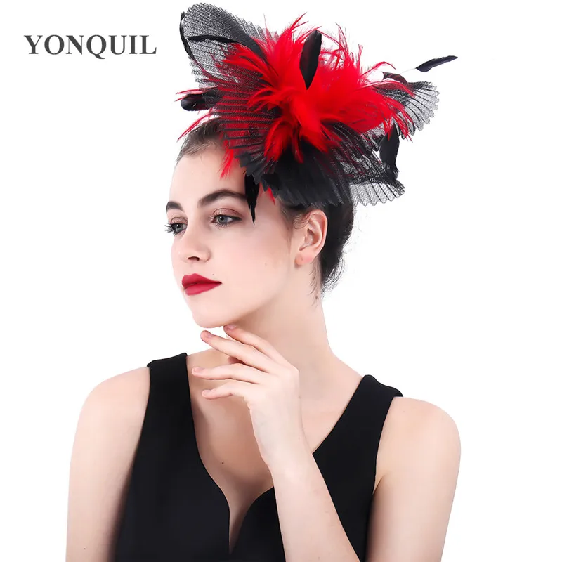 black and red fascinators wedding hats feather accessories High quality