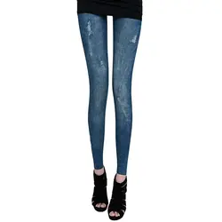 Новинка 2019 года для женщин леггинсы для искусственная джинсы с принтом узкие брюки повседневное стрейч тонкий узкие брюки