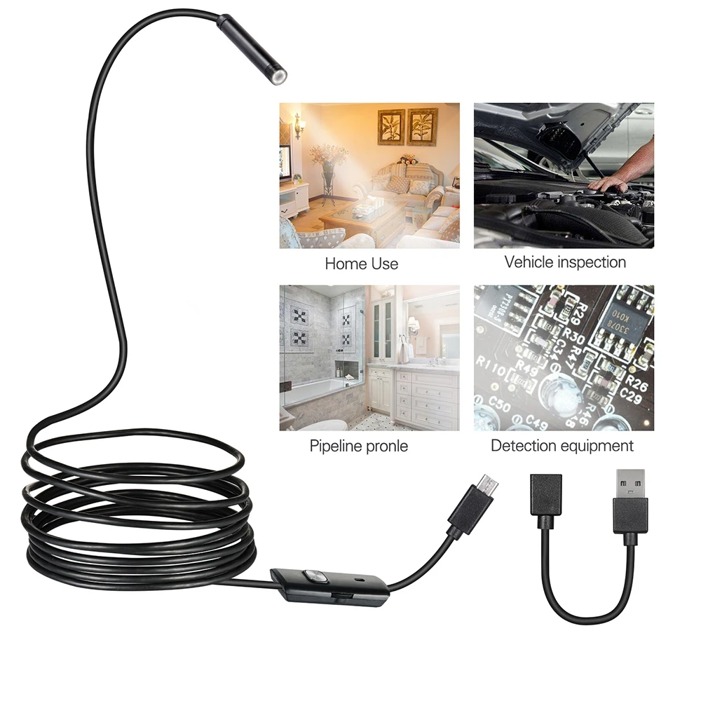 Rovtop Endoscope USB Android Endoscope Camera Waterproof Inspection Borescope Flexible Camera 5.5mm 7mm for Android PC Notebook