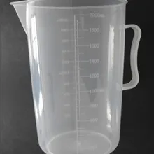 5 шт, пластиковый мерный стаканчик, емкость стакана, мерный цилиндр(со шкалой, с ручкой) 2000 мл/2л