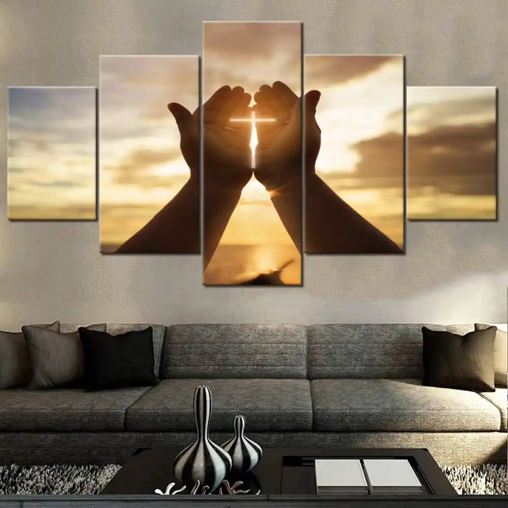 Wall Crosses Decor Jesus Hands Prayer Paintings Wall Art ...