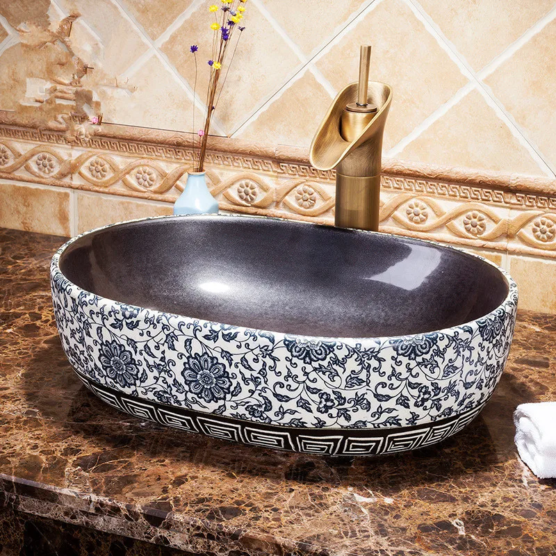 Jingdezhen Bathroom ceramic sink wash basin Counter Top Wash Basin