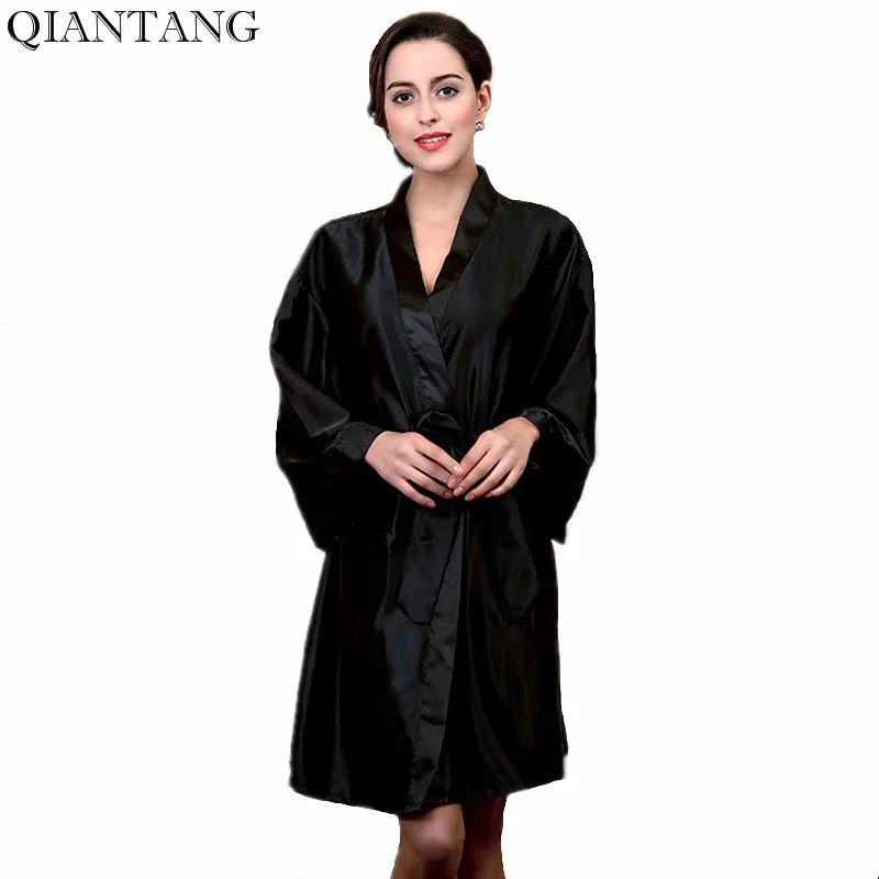 Women red bathrobe loose kimono bath robe gown faux silk yukata sleepwear nightgown sleepshirts mujer pijama Ftg01