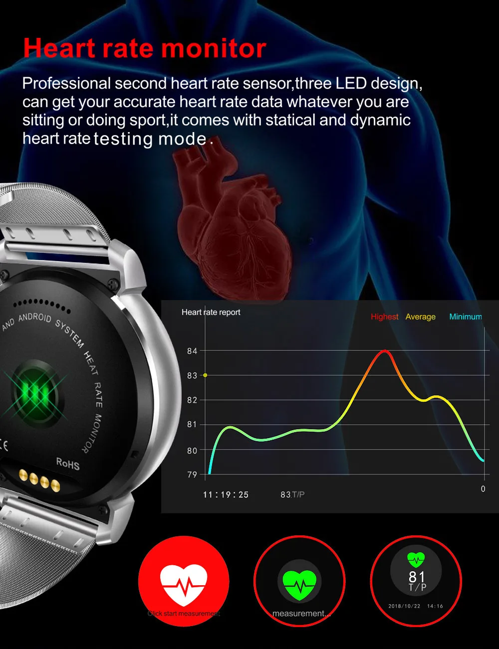 Смарт-часы K88H Plus, 1,3 дюймов, умный Браслет, монитор сердечного ритма, шагомер, фитнес-трекер, мужские и женские Смарт-часы для Android и IOS