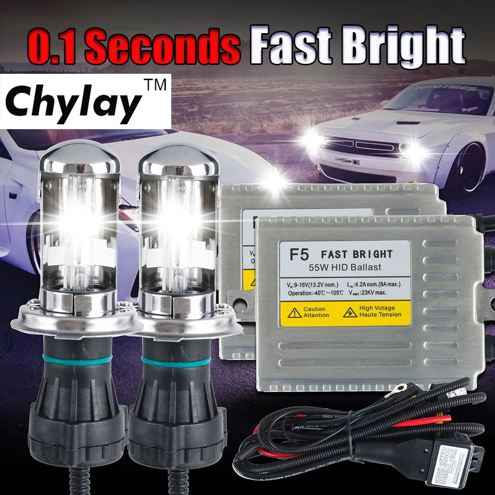 Bi Xenon H4 HID Kit Hi/lo Beam AC 55W Fast Bright HID Ballast 4300k