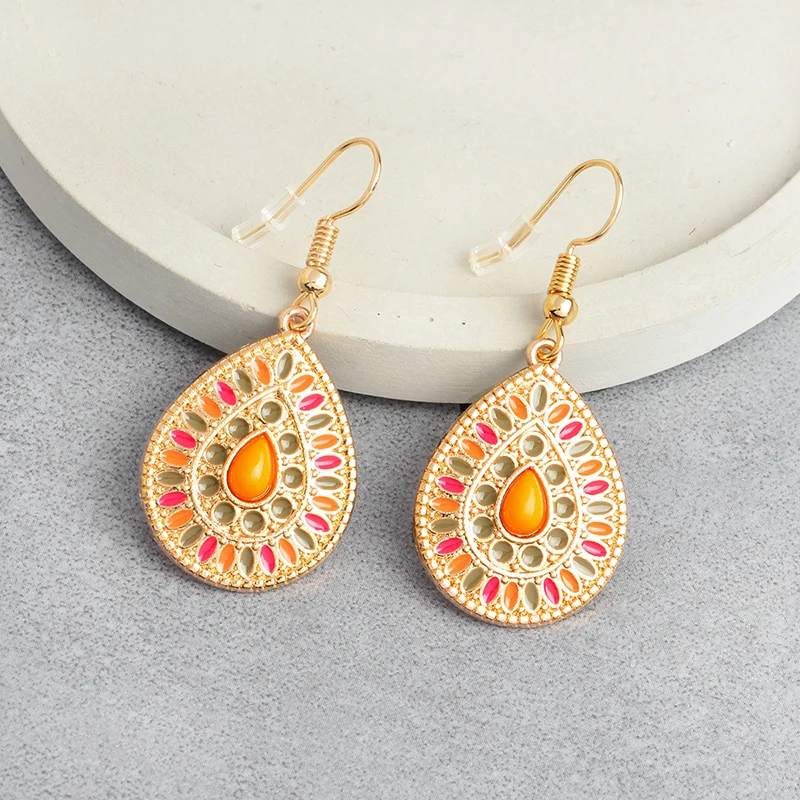 

Colorful paint Earrings Mosaic Resin Ethnic Dangle Earrings For Women water drop Earrings For festival Gift Wholesale Jewelry