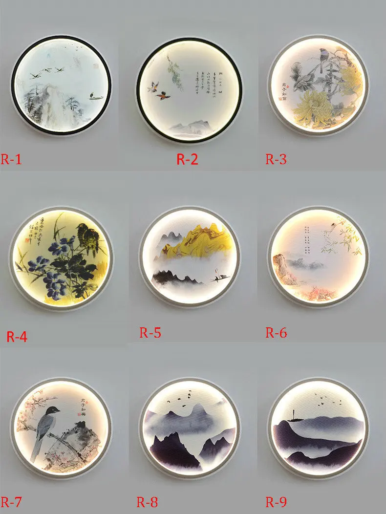 Скандинавская художественная декоративная стена лампа павлин цветок китайская живопись пейзаж круглый прямоугольный квадратный настенный светильник светодиодный светильник с регулируемой яркостью