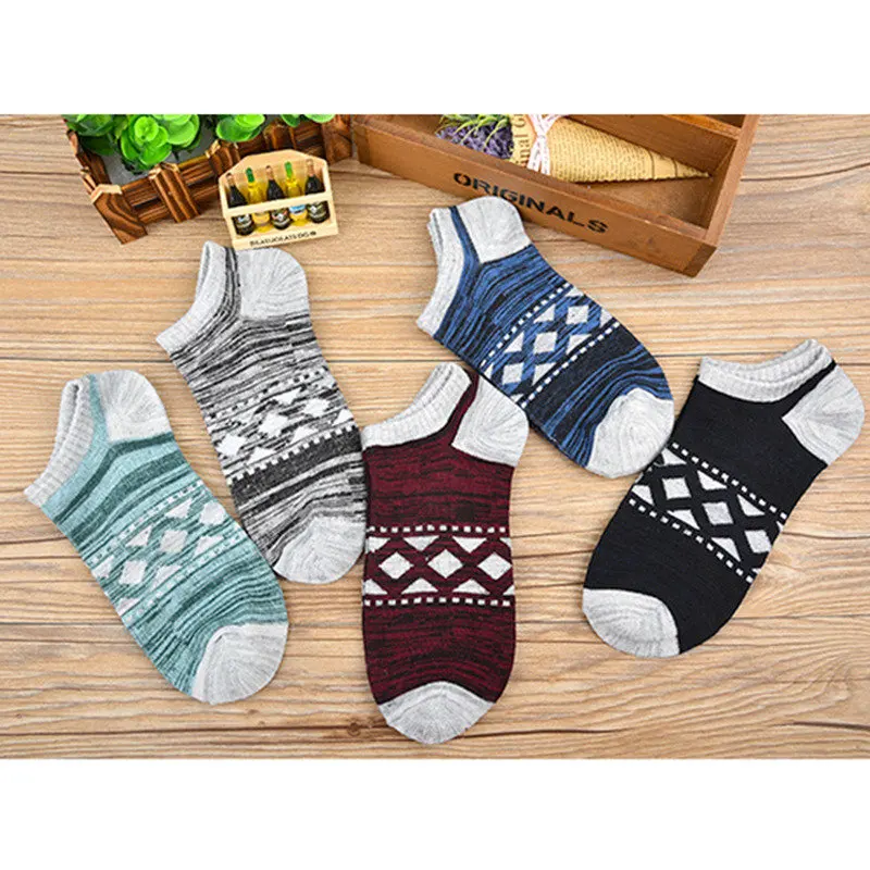 Men's Short Socks Stripe Retro Ethnic Style Male Ship Socks Low Cut Ankle Socks Cotton Breathable Comfortable Sports Socks Summer (6)