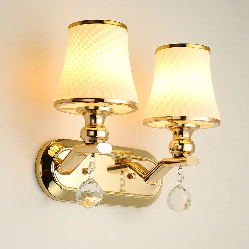 

Wall lamp bedside lamp wall lamp European style and simple double bedroom living room warm aisle glass wall lights FG374