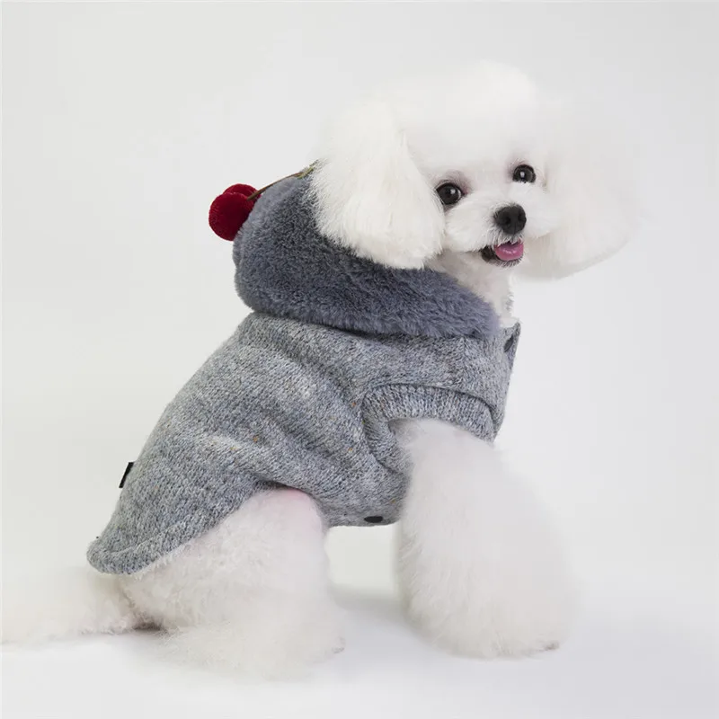 Милая куртка для собак, зимняя куртка для питомцев, теплый свитер, одежда с рисунком вишни, толстовка с капюшоном для девочек, йоркширский терьер, Бульдог(S-XXL - Цвет: Светло-серый