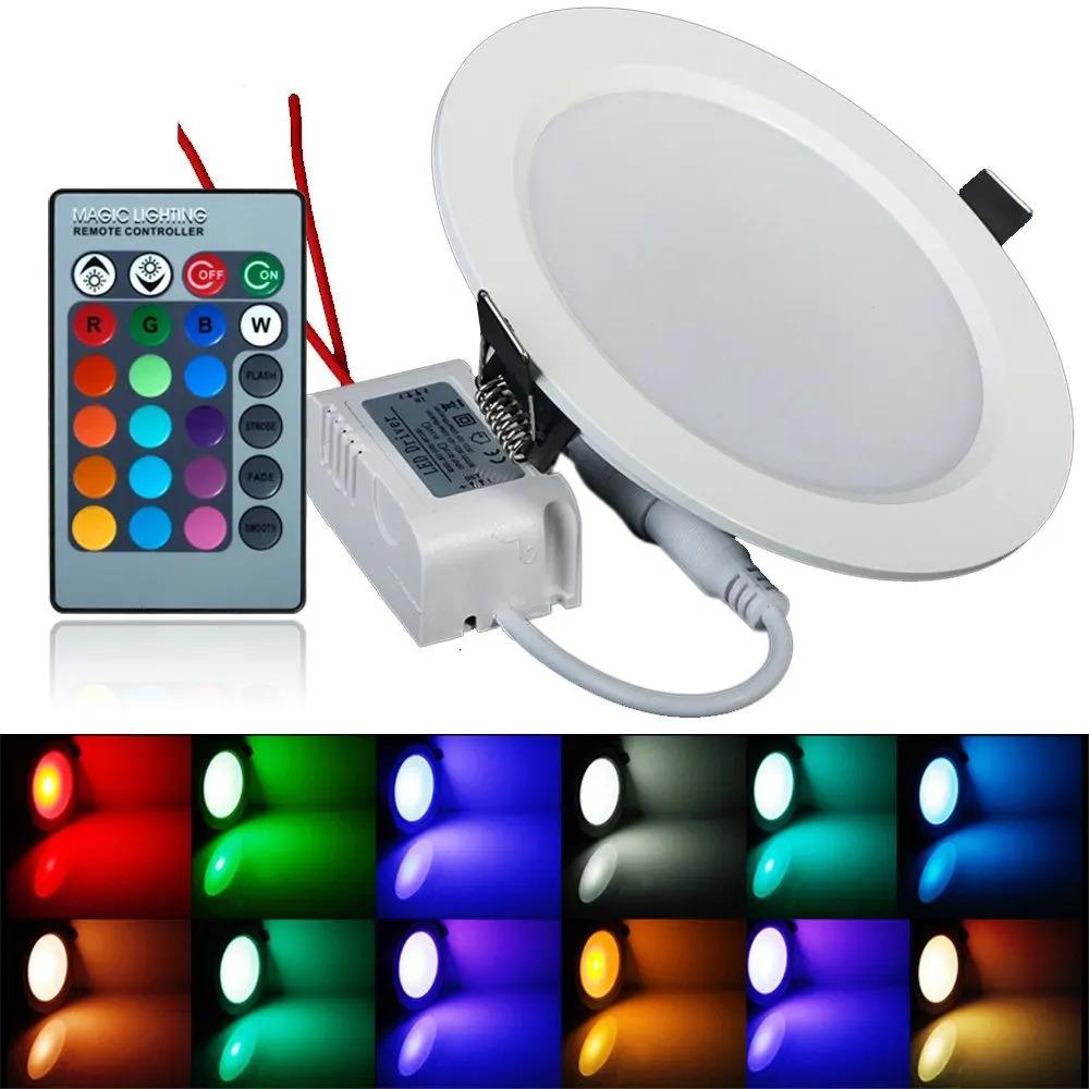 Ceiling Lights Chandeliers 10w Rgb Led Recessed Ceiling Panel Down Light Colorful Bulb 24key Remote Control Home Furniture Diy Coccinelli De