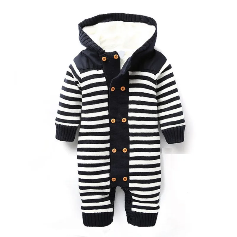 

Autumn Sweater Pullover Cotton Hooded Striped Thick Warm Infant Baby Winter Clothes ABS-1532