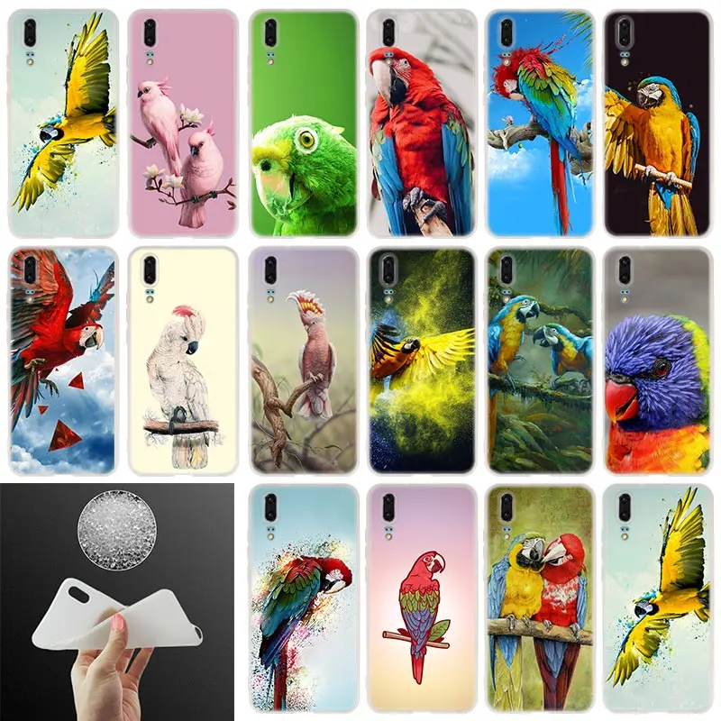 

Soft Silicone Phone Case Animal parrot pattern For Huawei P30 P20 P30Pro P10 P9 P8 Plus Lite 2017 P samrt 2019 Cover