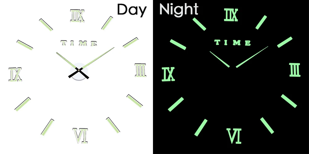 Большие настенные часы зеркальные наклейки DIY 3D акриловые Короткие современные дизайнерские светящиеся люминовые часы кварцевые модные часы