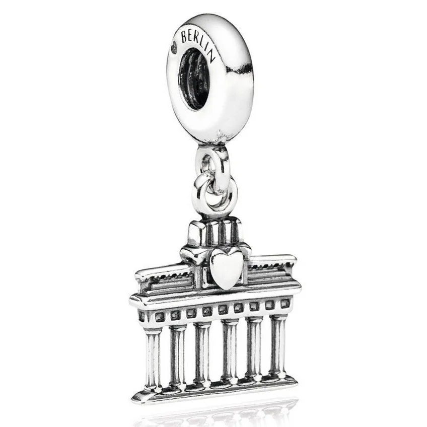 

New 925 Sterling Silver Bead Charm Vintage Berlin Brandenburg Gate With Heart Pendant Beads Fit Pandora Bracelet Diy Jewelry