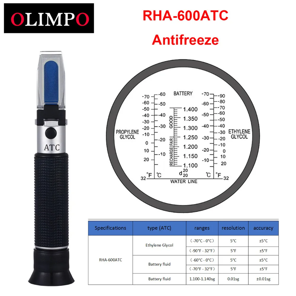 

olimpo Antifreeze Tester Refractometer RHA-600ATC 3in1 Glycol Tester with Celsius & Fahrenheit Car Battery Acid test
