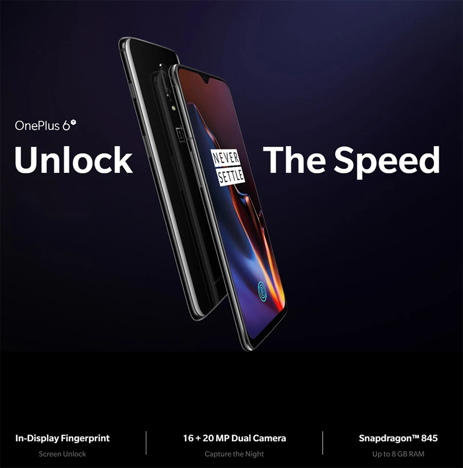 Мобильный телефон с глобальной ПЗУ Oneplus 6 T 6 T 8GB 128GB Snapdragon 845 Octa Core 6,4" на весь экран 19,5: 9 20MP двойная камера