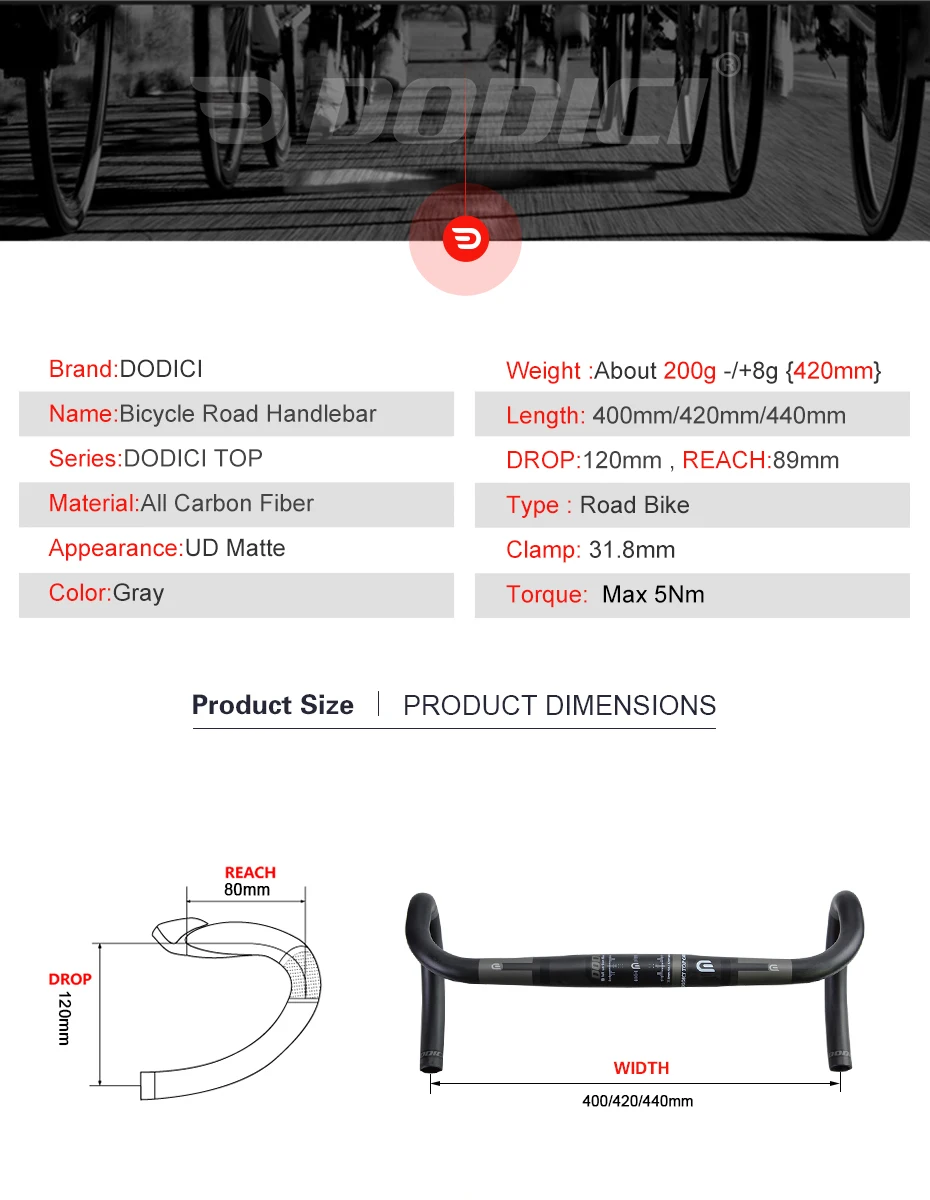 DODICI серый, матовый дороге Handleba гоночный велосипед карбоновый шоссейный руль велосипедные Рули с изогнутый стержень велосипед Parts400/420/440 мм