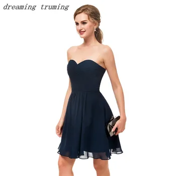 

New Black Short Bridesmaid Dress Chiffon Pleat A Line Sweetheart Sleeveless Beach Summer Wedding Party Gown Formal Dress Women