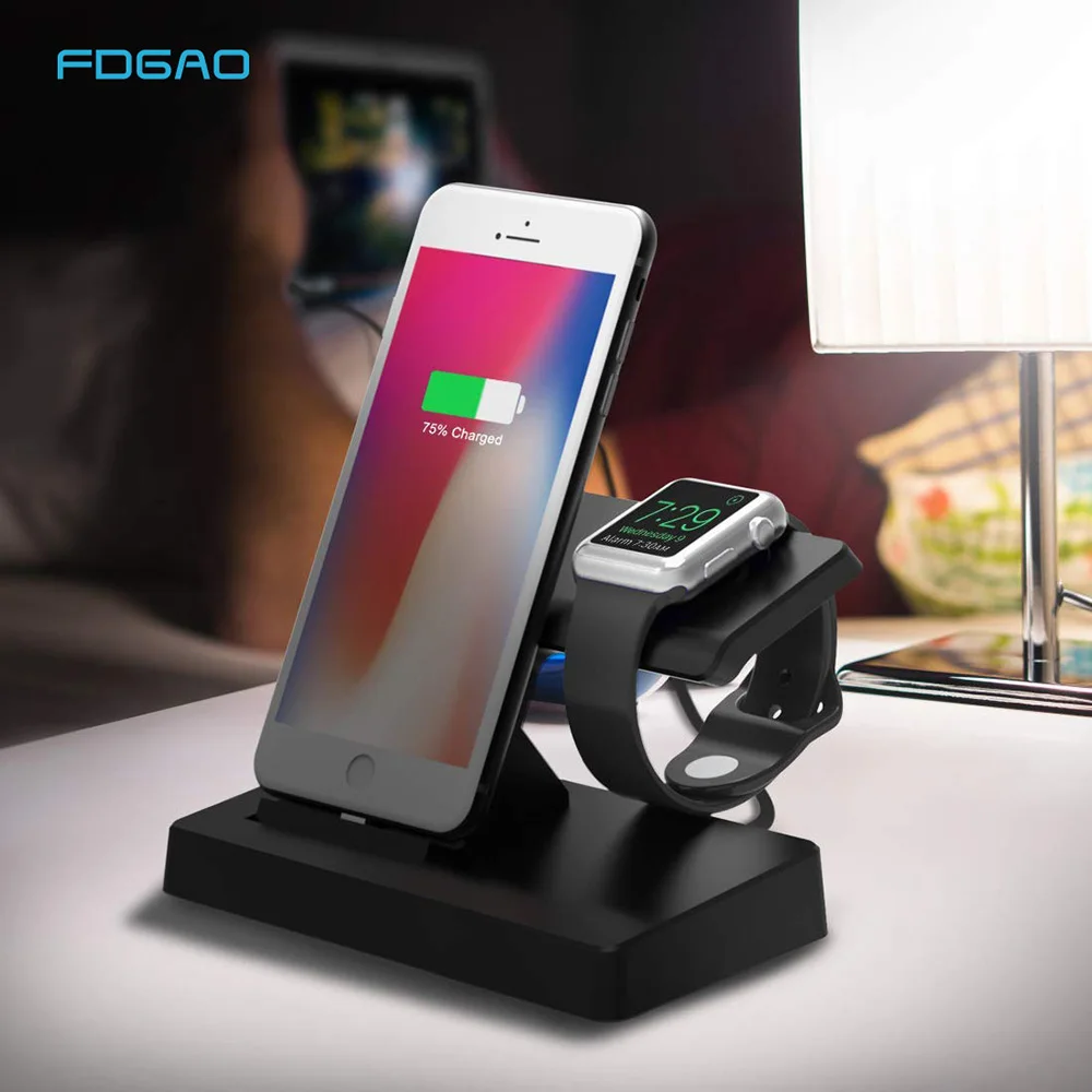 

FDGAO 2 In 1 Docking Station Charger USB Charging Desktop Stand Holder for Apple Watch 1 2 3 For iphone XS Max XR X 8 7 6S Plus