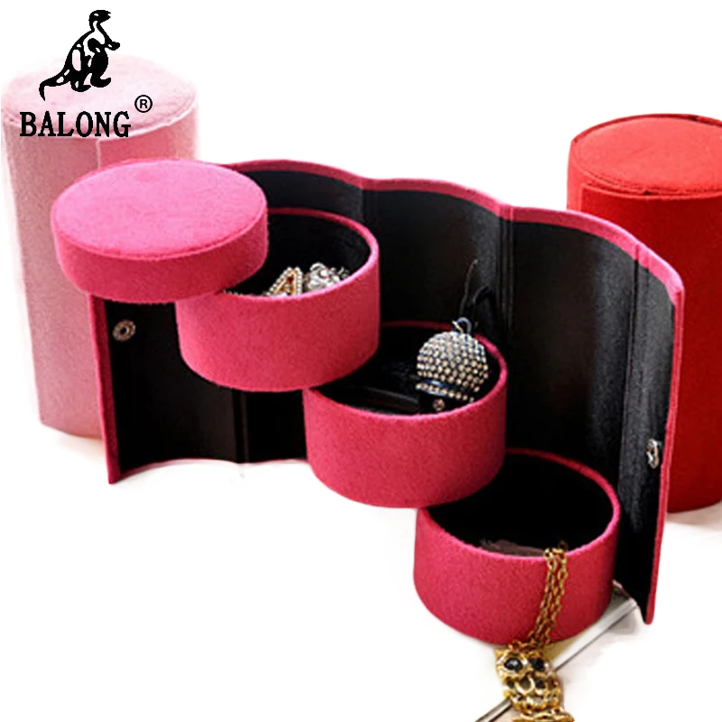 Cylinder Shape 3 Layer Jewelry Storage Box Necklace Bracelet Jewelry