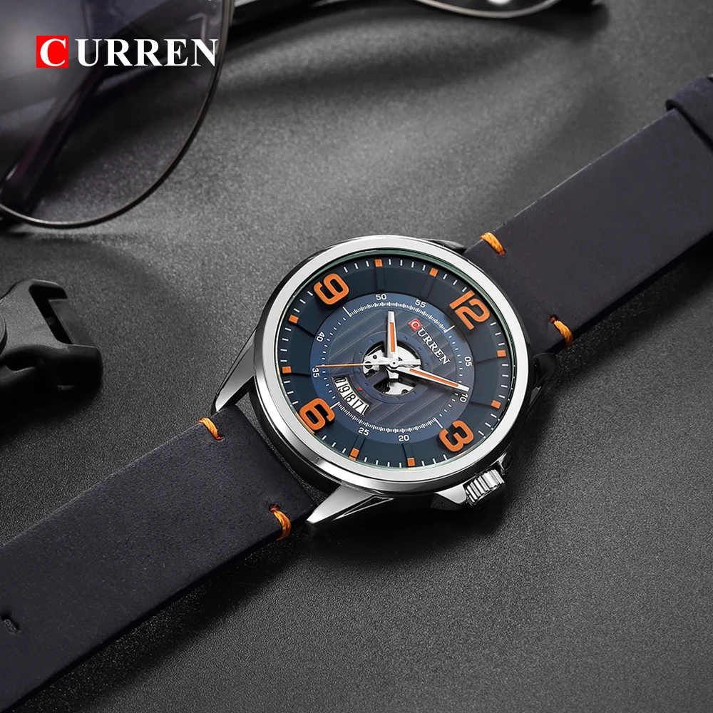  Mens Watches Top Brand CURREN Leather Wristwatch Analog Army Military Quartz Time Man Waterproof Cl