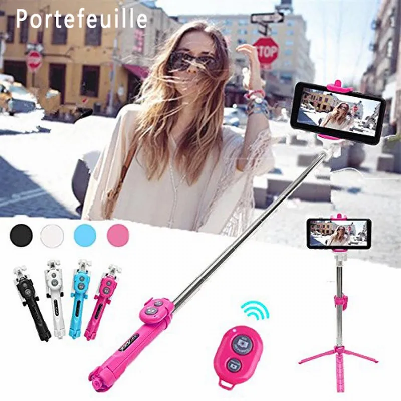 Portefeuille Bluetooth Selfie Mobile Phone Holder Stick Tripod Stand For iPhone 7 Plus 5S 6 6s SE 8 Xiaomi redmi 4x mi6 Monopod (1)
