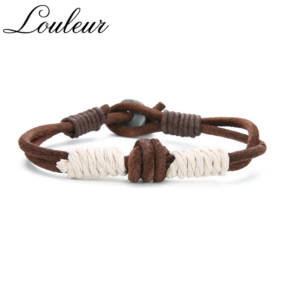 

Louleur Male Leather Bracelets Bangles For Men White Black Brown Braided Rope Wrist Band Bracelet Circlet Men Jewelry Adjustable