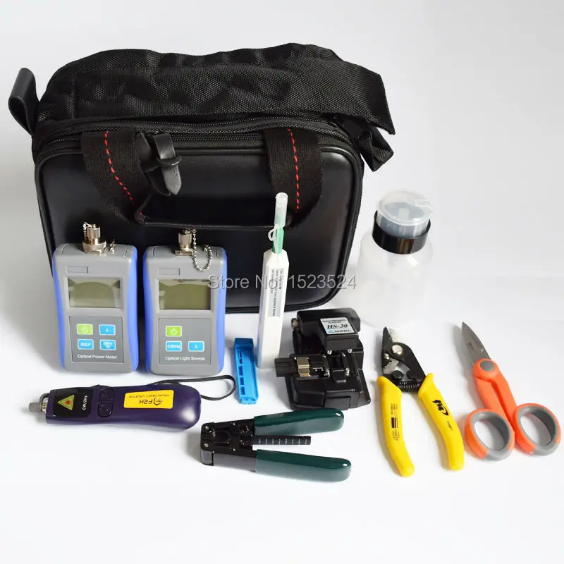 

11 in 1 FTTH Fiber Optic Tool Kits with Optical Power Meter ,Light Source 1310/1550nm ,VFL 10mw,Fiber Cleaver and Stripper