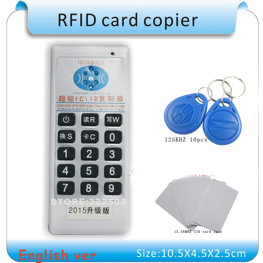 

Updated Handheld 125Khz-13.56MHZ RFID Copier Duplicator Cloner ID/IC card reader & writer + 10pcs 125KHZ +2pcs 13.56MHZ cards