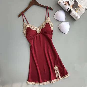 

Summer Sexy Nightgown Lace Nightdress Satin Robe Dress Night Gown Women Sleepwear Casual Nightwear Bride Wedding Nightie M L XL