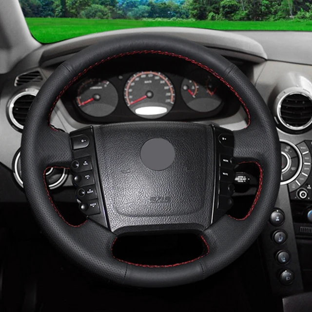 GNUPME غطاء عجلة قيادة السيارة ، واقي عجلة القيادة من الجلد الصناعي الأسود مخيط يدويًا ، لـ Ssangyong Korando 2011 2014 ، أجزاء ملحقات Interio-2