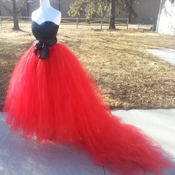 

2017 Red Long Wedding Skirts Puffy Sashes Floor Length Sweep Train Tulle Bridal Skirts Custom Made Maxi Women Ball Gown Skirts