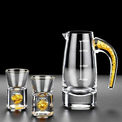1 pot 2 glasses Высококачественный ручной хрустальный стакан, встроенный в чистое золото, Золотой лист, Спиртные напитки, огненная вода, мини бокалы для вина, разделитель вина, подарочная коробка - Цвет: 1 pot 2 glasses